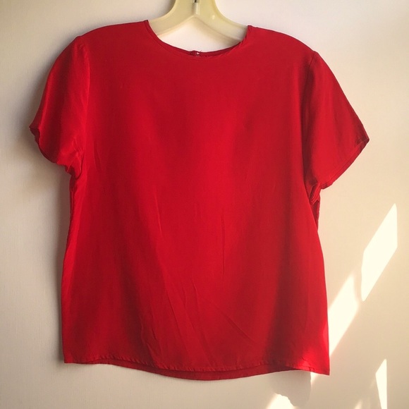 Vintage Tops - VTG Hana Sung Cherry Red Silk Short Sleeve Blouse